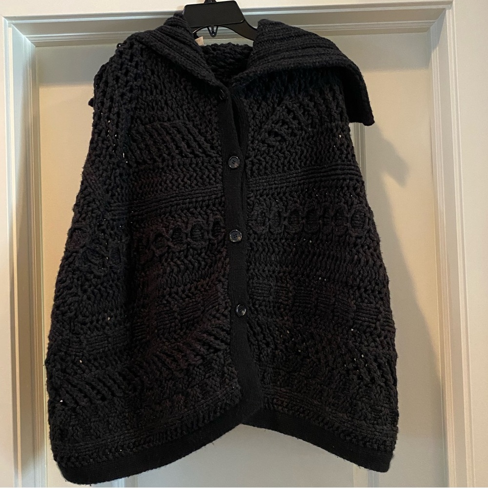 TSE Navy Wool Cashmere Blend Cable Knit Cape Poncho One Size NWOT
